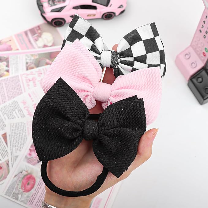 YanJie 3PCS 4.5’’ Checkered Bows for Baby Girls Headbands Pink Headband Black Hair Accessories for Girls Newborn Girl Clothes Baby Girl Outfits