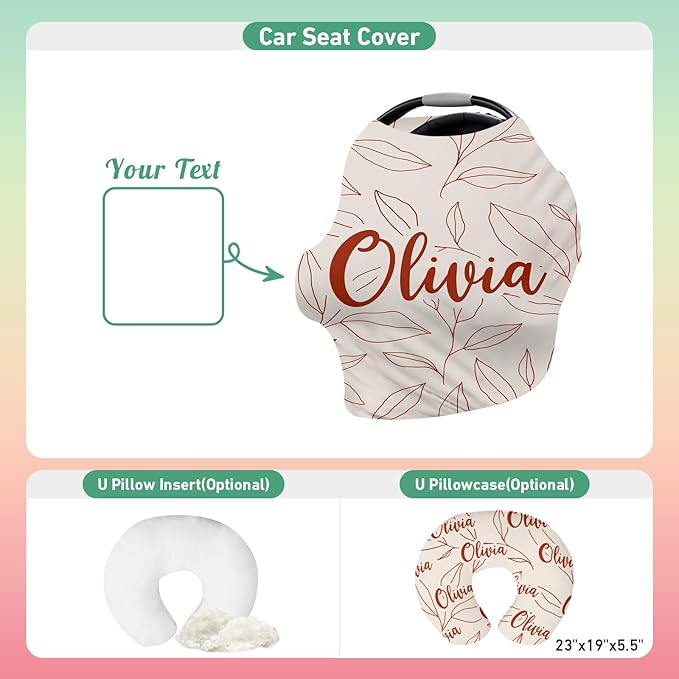Personalised Car Seat Cover for Babies - Multi-use Carseat Canopy Cover with Name, Orange Leaf Car Seat Covers, Christmas Birthday Gifts for Infant Boys and Girls