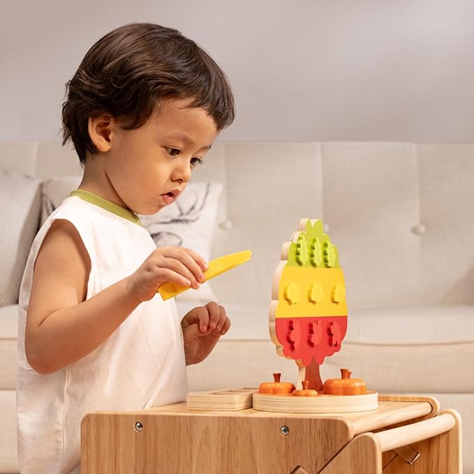Woodtoe Montessori Toys for 3 4 5 6 Year Old, Pumpkin Picking Magnetic Leaves Tree Toy, Toddler Fine Motor Skill Toy, Wooden Sensory Color Sorting Toys, Autumn Pumpkin Toy Birthday Gifts for Kids 3-6