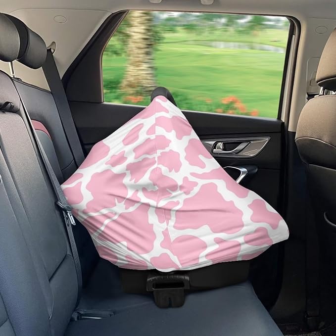 Pink Cow Print Car Seat Covers Baby Multi-use Breathable Nursing Cover,High Stretchy Infant Carseat Canopy Stroller Cover,Car Seat Covers for Bbies, Boys & Girls