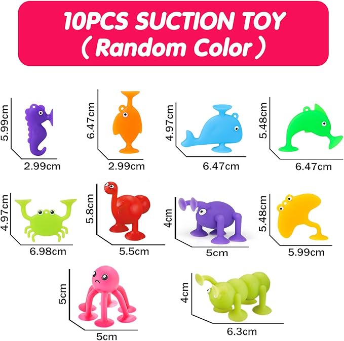 Suction Cup Kids Bath Toy for Baby Aged 3 4 5 Years Old, 10PCS Animal Bathtub Suckers for Toddler, Window Shower Tools, Montessori Gifts for Boys and Girls Age 6-8