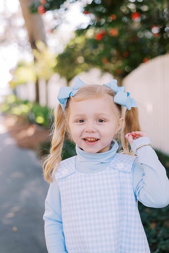 Wee Ones Girls' Classic Grosgrain Hair Bows with Plain Wrap Center, No-Slip Hair Clip, Handmade, Millennium Blue, Medium