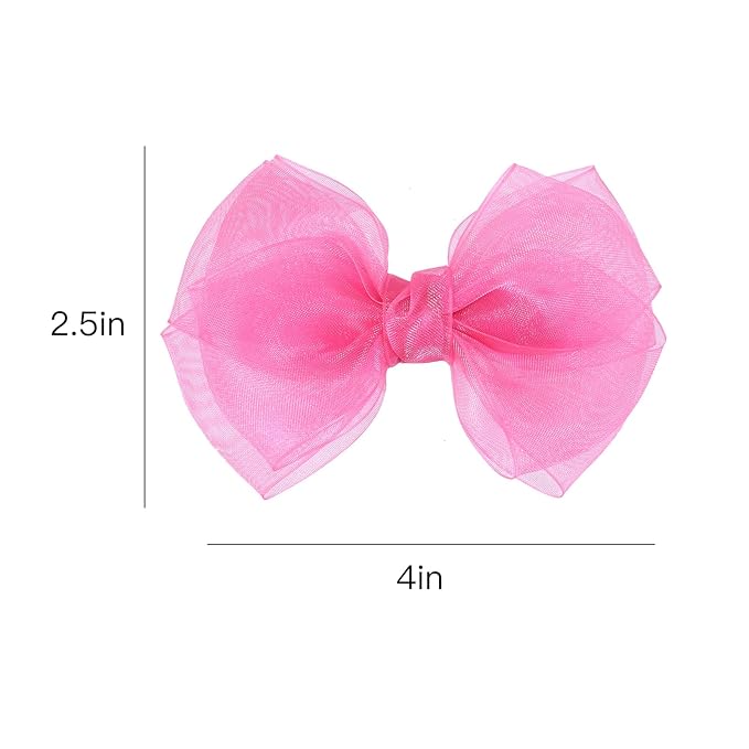 Hot Pink Mesh Hair Bow Clips 4" Organza Double Tulle Bow Barrettes Alligator Hair Pins Boutique Birthday Party Dress outfit Decor Accessories Valentines Xmas Gift for Teens Toddler Girls Kids