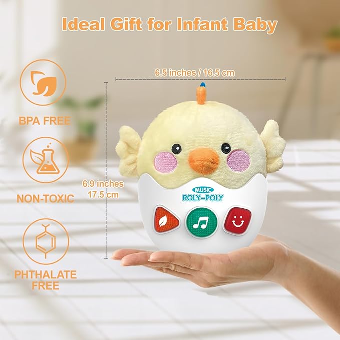 Baby Toys 0-6-12 Months, Chick Musical Plush Cute Stuffed Animal Infant Tummy Toys with Light & Sounds, Roly-Poly Sensory Toy Birthday Valentines Easter Egg Gift for Newborn Boys & Girls