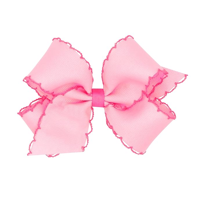 Wee Ones Girls' Classic Grosgrain Moonstitch Edge Hair Bow, No-Slip Hair Clip, Handmade, Pearl Hot Pink, Medium