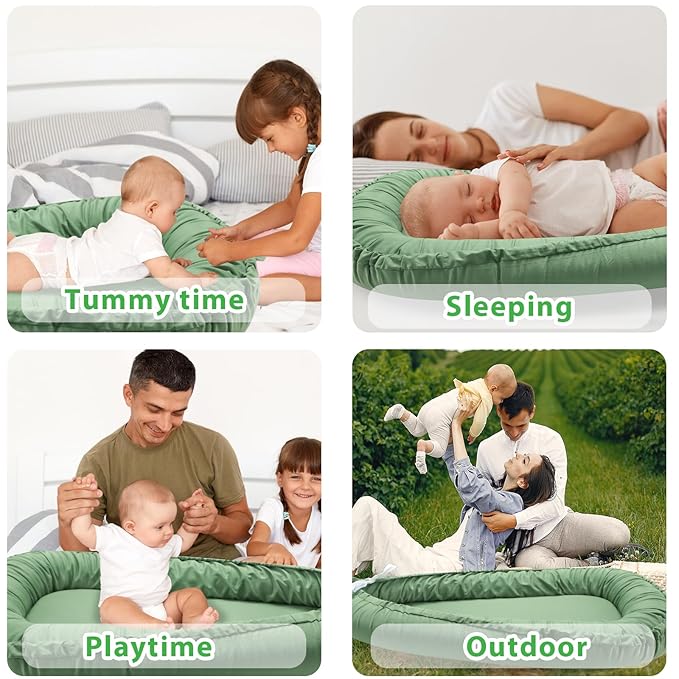 Hooyax Baby Lounger Cover Only, 100% Cotton Newborn Nest Cover, Soft Portable Baby Nest Replacement Cover for Boys Girls, Breathable Infant Lounger Covers, Baby Essential (Green)