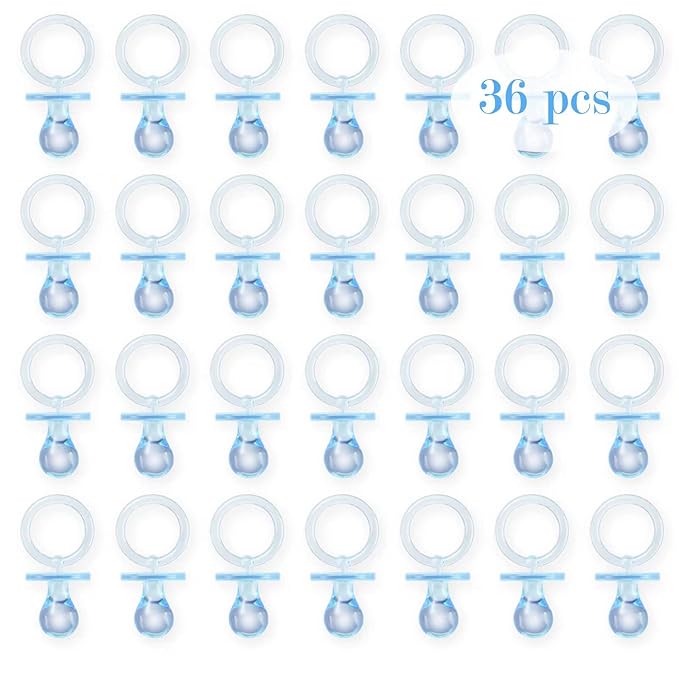 Pacifiers for Baby Shower Game, 36 Plastic Pacifiers for Baby Shower Decoration DIY, Large Size Baby Shower Pacifiers, Gender Reveal Party Table Scatter/Hunt Baby Shower Game Props(Blue, 2.75 in)