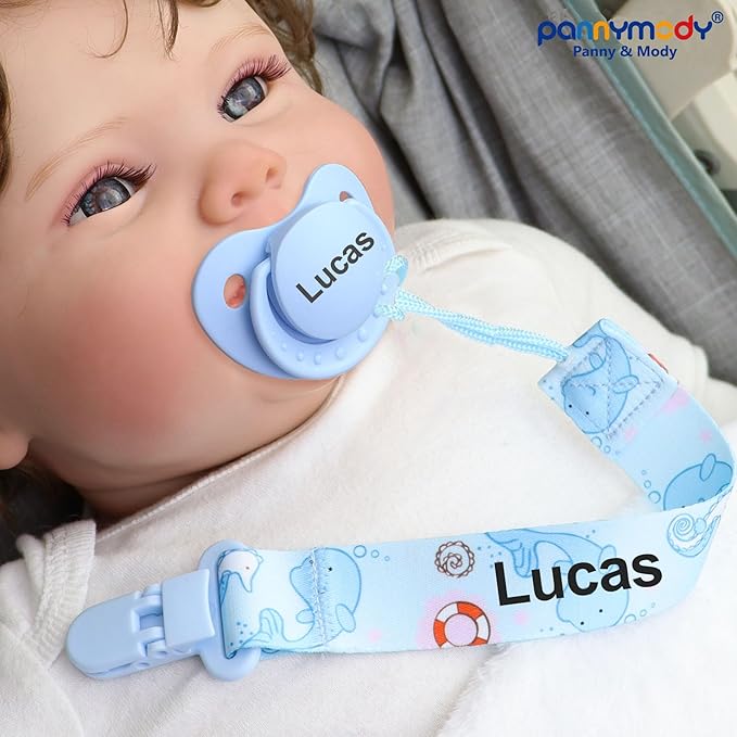 Customized Pacifier Clip with Name, 4 Pack Stylish Personalized Baby Pacifier Clip-Fits Most Pacifiers, Custom Baby Gifts