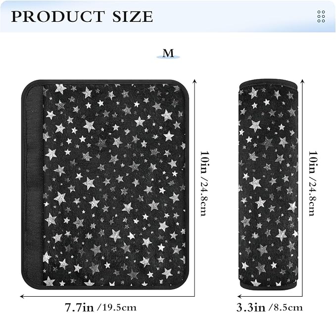 2 Pack Seatbelt Covers Seat Belt Cover Pad for Adults Boys Girls Car Seat Strap Covers Pads Cushion Universal Shoulder Strap Pad Protector for Backpack Camera Bag 6.5 Inch Sparkly Silver Stars