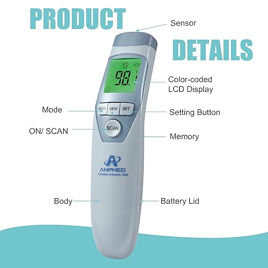Amplim Baby Care Bundle Non-Contact Touchless Infrared Digital Forehead Thermometer