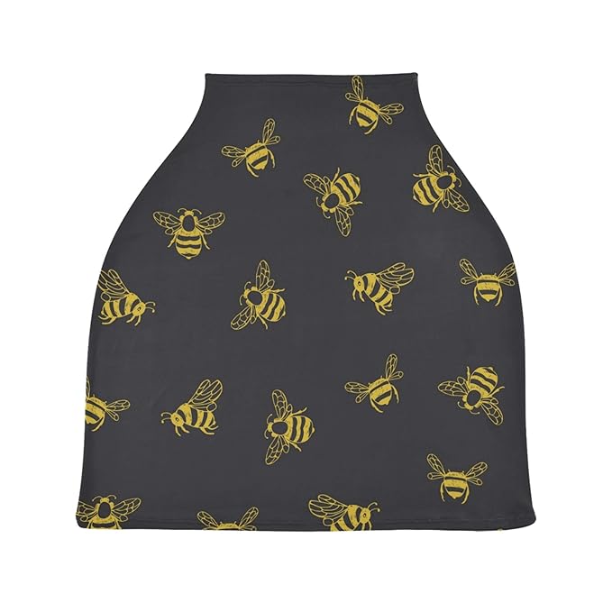 Cartoon Bee Insect Doodle Pattern Stretchy Baby Car Seat Cover Infant Canopy Nursing Covers Breastfeeding Cover Breathable Windproof Winter Scarf for Boys Girls
