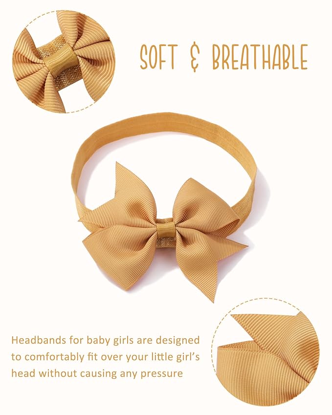 jollybows 40pcs Baby Girls Hair Bows Headbands Grosgrain Ribbon Hair Band Accessories for Infants Newborn Toddler (4In)