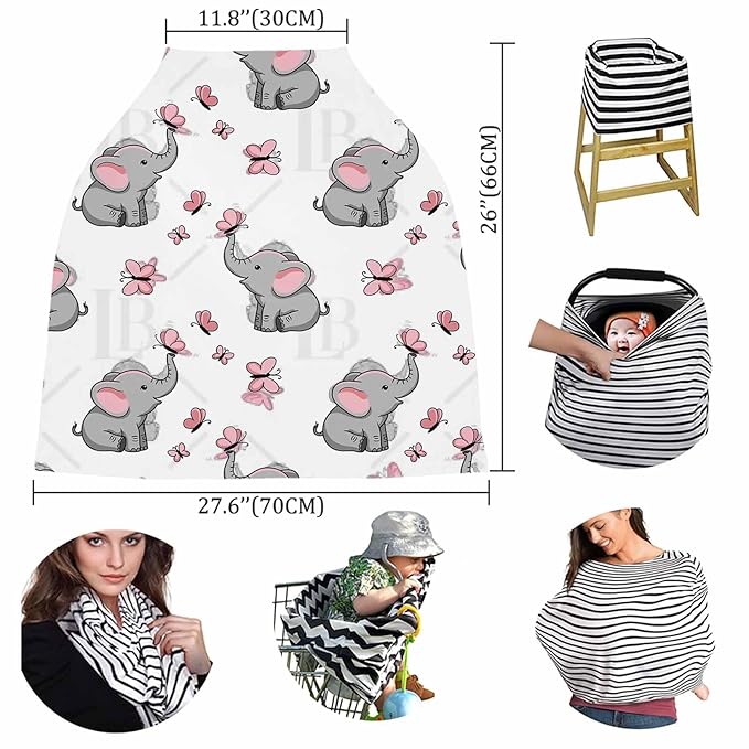 Carseat Cover for Girls Babies, Elephant Nursing Covers for Breastfeeding Baby, Car Seat Stroller Combos Cover,Pink Magic Butterfly Infant Carseat Canopy,Newborn Shopping Cart Covers