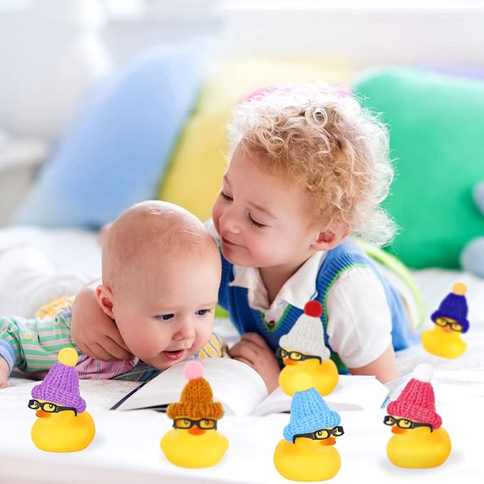 Chivao 12 Pcs Mini Rubber Ducks with Sunglasses/ Glasses and Hats/ Necklace, Cruise Rubber Ducks in Bulk Valentine Gift Small Bathtub Toy for Hiding Party Favor(Funny Style,Yellow)