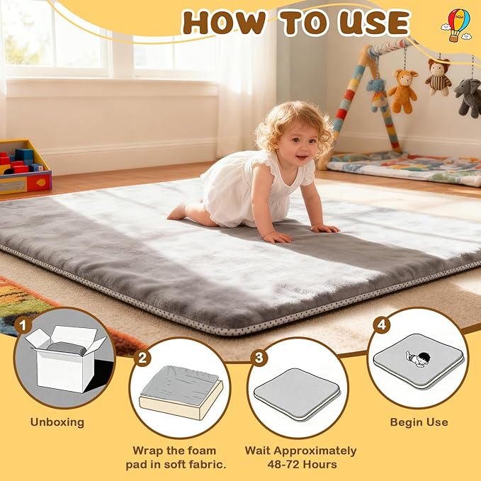 Yozoia Baby Play Mat 50 x 50, Thick Baby Play Mat for Floor, Ultra Soft Playpen Mat, Machine Washable Tummy Time Foam, Non-Slip Bottom Helps Cushion, for Kids, Infant and Toddler Crawling
