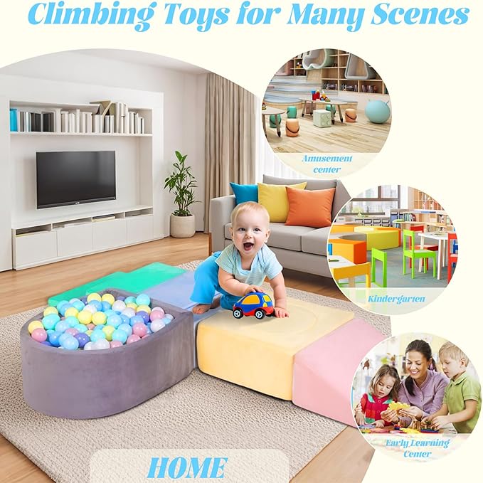 Climbing Toys for Toddlers 1-3, Foam Climb Blocks for Baby,6-Piece Baby Climbing Crawling Toys Soft Foam Blocks Activity Play Set (Balls not Included)