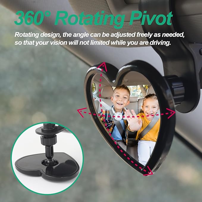 Baby Car Mirror Rear Facing,Convex Rear View Baby Mirrors for Cars,Automotive Interior 360 Degrees Adjustable Love Mirrors to See Kids,Babies,Infants and Newborn(Clip on Install)