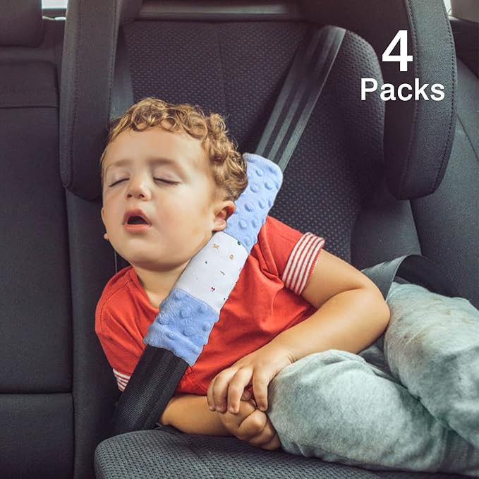 4 Pack Car Seat Belt Straps Cover for Baby Kids, Baby Carrier Straps Covers Stroller Strap Pads Baby Car Seat Belt Neck Covers for Baby(9.8'’X2.2''inch)
