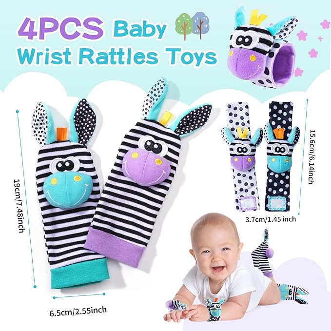Baby Rattle 0-6 Months, Infant Rattle Socks Toys, Soft Newborn Sensory Toys,Infant Wrist Rattles for Babies 0-6 Months,Baby Gifts 6-12 Months(Purple)