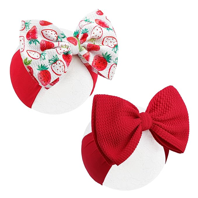 YanJie 2PCS 6’’ Strawberry Red Bows for Baby Girls Red Headband White Bow Infants Toddler Hair Accessories Newborn Headbands Hair Bow Baby Clothes