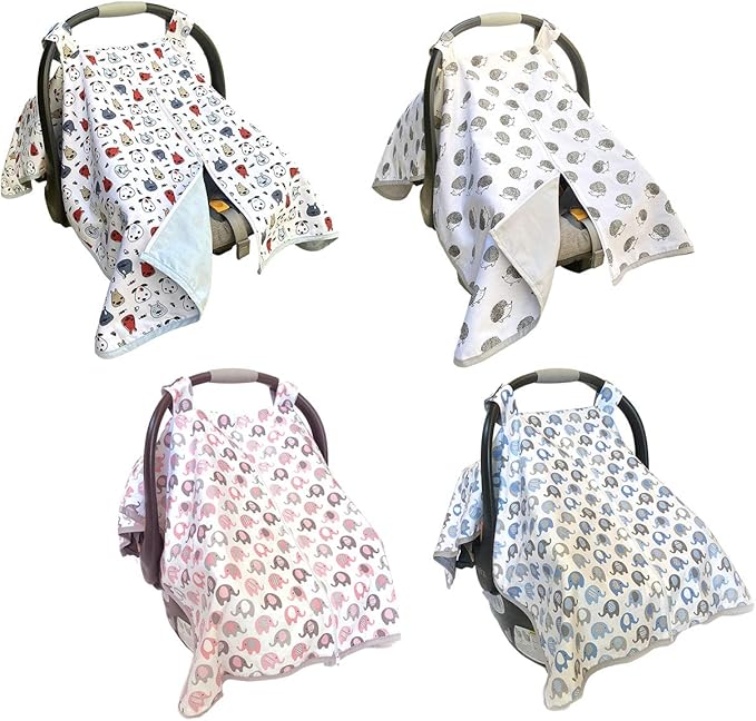 effe bébé Car Seat Covers for Newborn Infant Baby - Made from 100% Breathable Cotton - Can be Used for Carseat Canopy Baby Carrier Stroller Cover - for Boys and Girls (Grey Hedgehog)