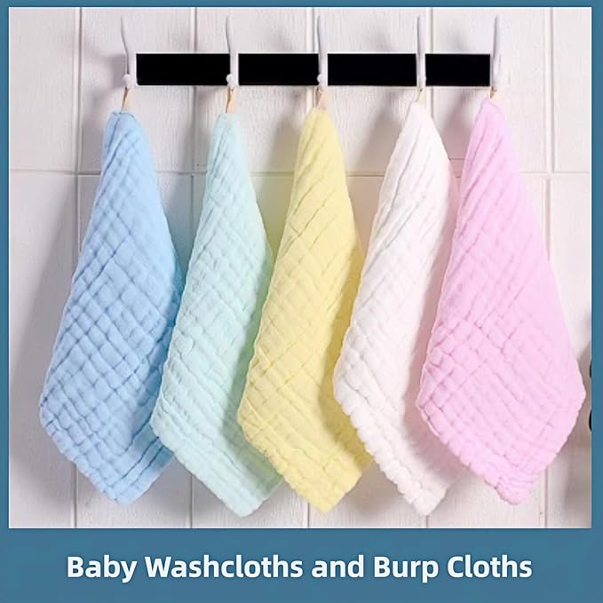 5 Pcs Baby Muslin Washcloth, Soft Newborn Face Towel, Cotton Extra Absorbent Burp Cloths for Baby,Breathable Wash Cloths for Newborn-Infants On Sensitive Skin