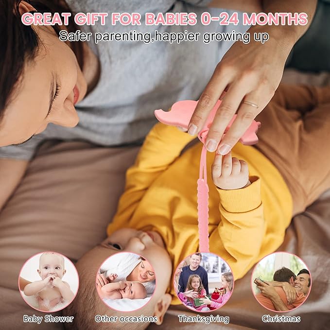 MISSLILI Teething Toys for Babies 0-6 6-12 Months Baby Teethers with Clip Silicone Baby Teether Toys for Boys and Girls Infant Teething Relief for Teething Elephant Shape, Pink