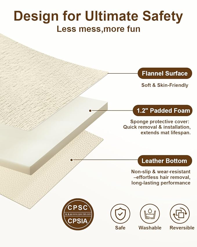 Baby Play Mat for Floor,1.2"Thick Padded Foam 50x50 playpen mat, Soft Velvet&Non-Slip Leather,Removable&Washable Cover,Nursery Rug for Baby Crawling,Toddlers,Infants,kids,Yoga,Tatami,Beige