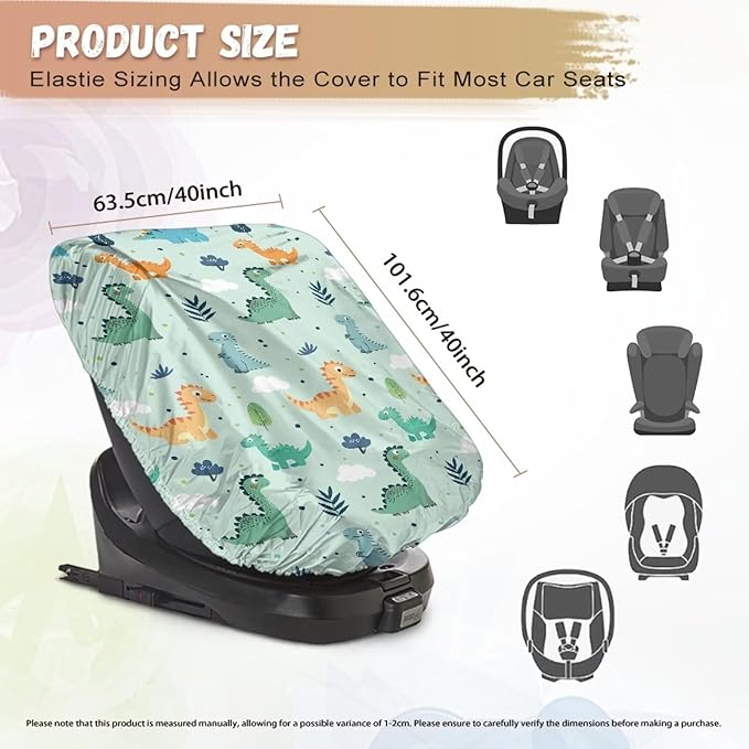 XYZCANDO Dinosaurs Print Car Seat Cover Girl Newborn Cartoon Car Seat Sun Protection Easy to Install Car Seat Sun Cover for Baby Elastic Car Seat Covers for Babies Car Accessories Gift for Friends