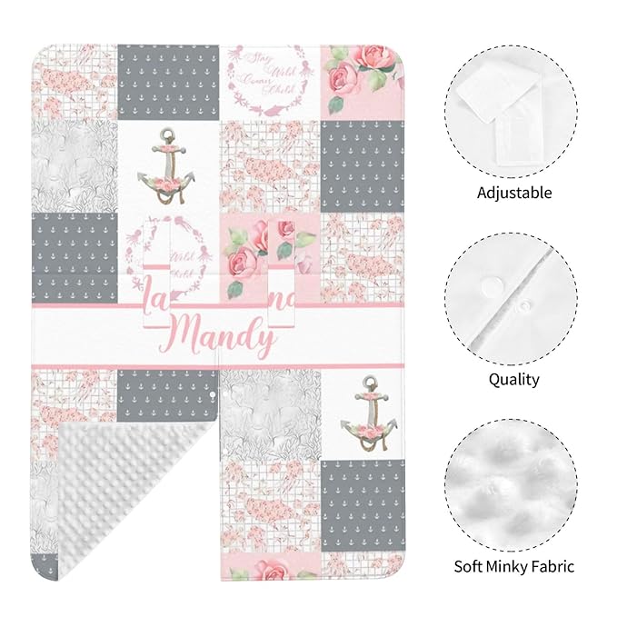 Personalized Baby Car Seat Canopy for Babies with Name, Custom Car Seat Covers for Girls, Floral Anchor Nursing Breastfeeding Stroller Cover Infant Carseat Canopies for Newborn