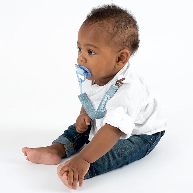 BooginHead by Infantino PaciGrip 2-Pack Pacifier Clips – Universal Fit, Gentle on Clothes, Keeps Pacifiers Clean & Close, Ages 0-36 Months, Blue Arrows