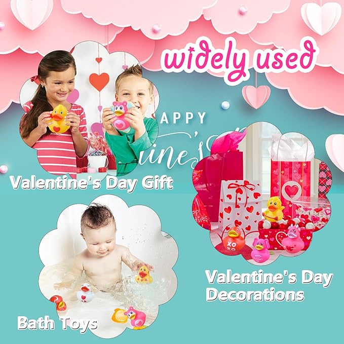 24Pcs Valentines Ducks,Valentine’s Day Heart Rubber Ducks for Kids,2 Inch Assorted Duckies in Bulk for Valentine Party Favors Supplies Decoration,Classroom Exchange Prizes