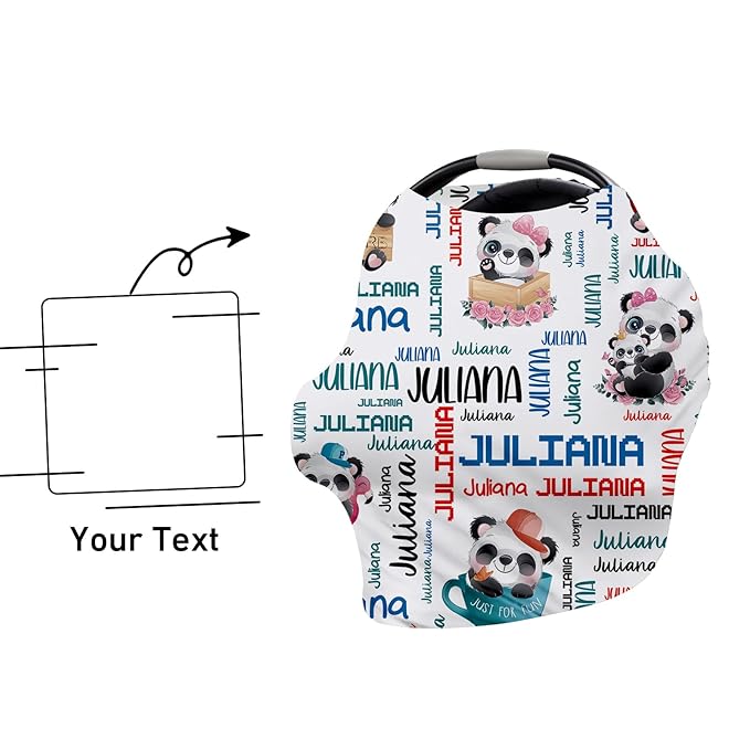 Personalised 7 in 1 Car Seat Cover for Girls and Boys - Multipurpose Breast Feeding Cover, White Panda Print Nursing Cover, Grocery Cart Cover - Birthday Gift for Babies(27"x29")