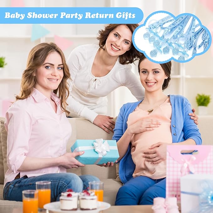 Coume 60 Pieces Baby Shower Pacifiers Necklace Acrylic Pacifiers Necklace Charm Party Favors for Girls Boys Baby Shower Party Decorations Table Scatter(Boy Style,Blue)