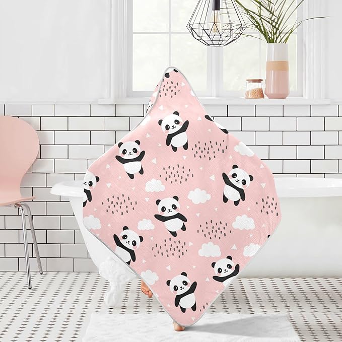 Pink Panda Baby Boys Girls Bath Towel Cute Cat Bear Hooded Towels Newborn Toddlers Organic Cotton Washcloths Shower Beach Towel 35 x 35 Inch