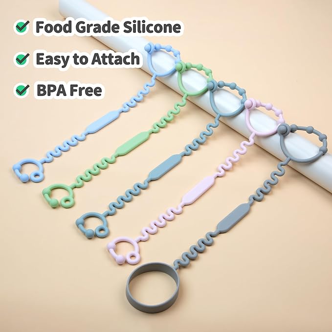Toy Straps for Baby, Pacifier Holder Clip with Self-Adjusting Bayonet, Pure Silicone Material Without BPA; Can Be Used for Teethers, Feeding Bottles, Toys, Baby Cribs, High Chairs(5PS)