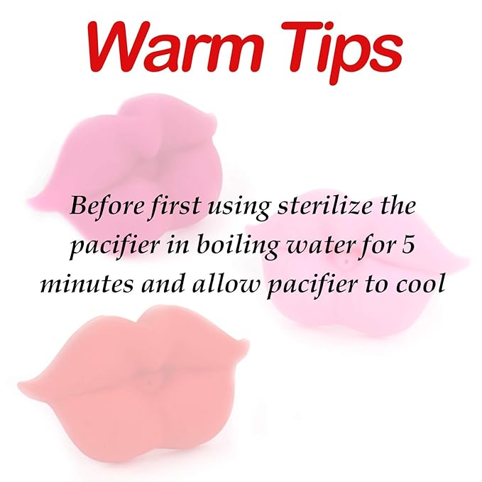 3pcs Infant Pacifier, Funny Lips Baby Pacifiers, Soft Silicone Cute Pacifier Design with Kiss Lip, Cute Pacifier Lovely Mommy's Touch Pink Kiss Lips Pacifiers