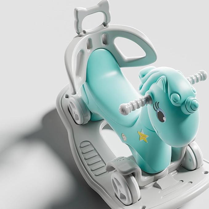 Runboll Rocking Horse for Toddlers, Baby Rocking Toy with Push Handle, Backrest & Detachable Balance Board, Riding Horse Toy for Baby Girl and Boy, 1-3 Years Old Kids Riding Birthday