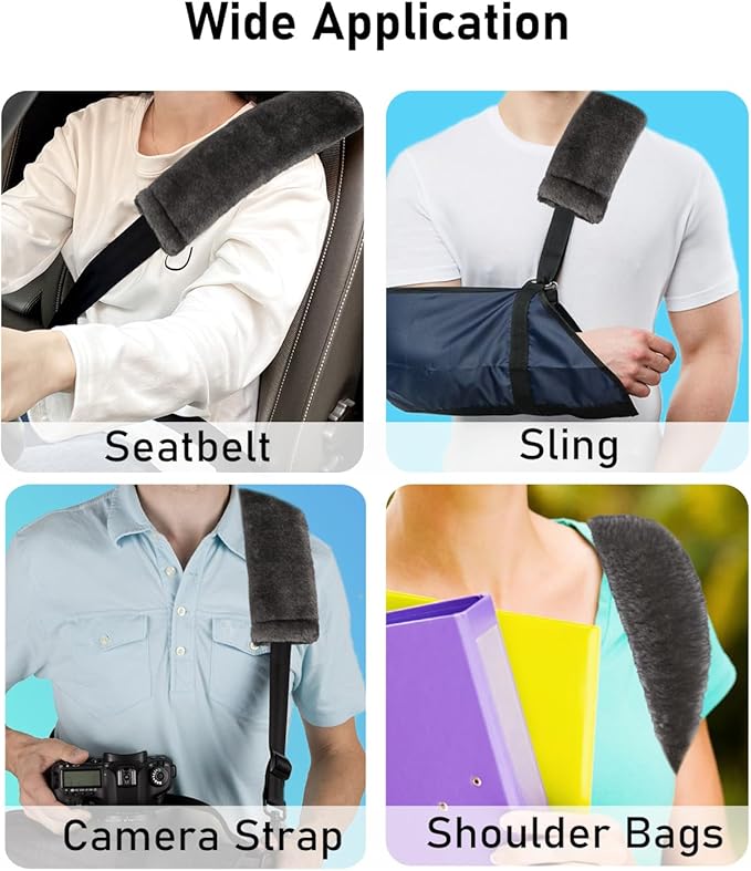 BELINOUS Faux Sheepskin Seat Belt Cover, Soft & Comfortable Seat Belt Shoulder Pad, Thick Car Seat Belt Cushion, Seat Belt Neck Protector for Kids Adults 4 Pack (Dark Gray)