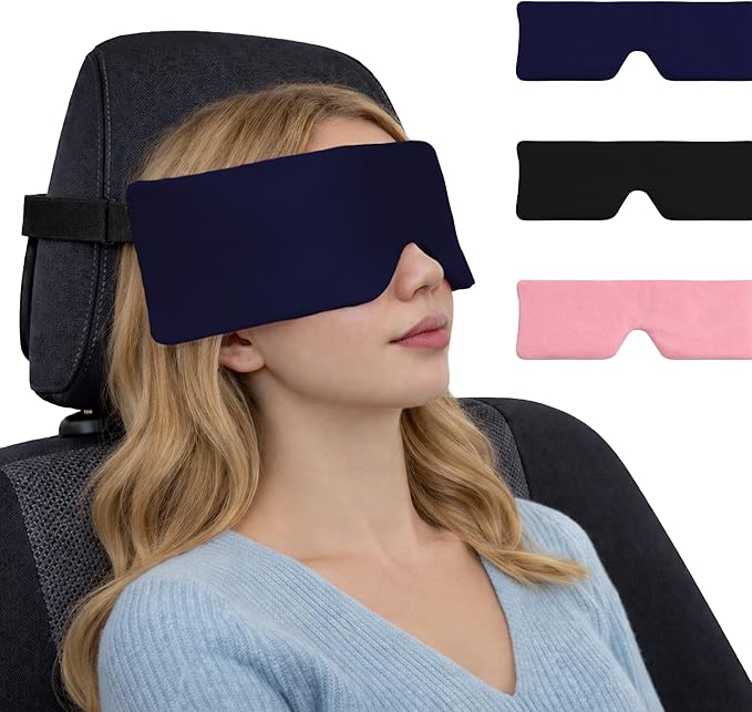 SPRING SEAON Airplane Head Strap for Sleeping, Double-Sided Airplane Eye Mask Head Holder, Adjustable Seat Sleeper Support for Plane, Car & Office Chair, Contoured Nose-Friendly Design,Pouch Included