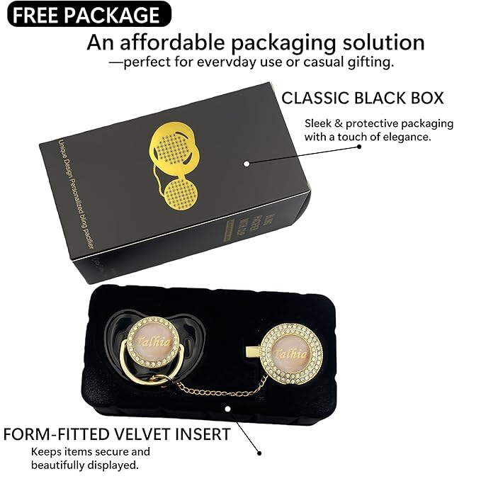 Personalized Bling Pacifier Box and Pacifier Set Unique Gift to New Bron Baby Baby Shower Gift (Black)