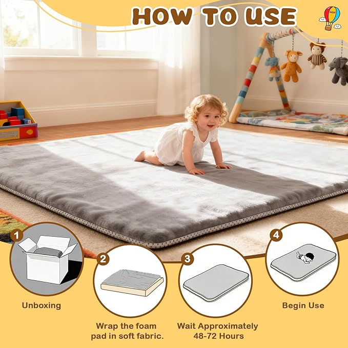 Yozoia Baby Play Mat 71 x 59, Thick Baby Play Mat for Floor, Ultra Soft Playpen Mat, Machine Washable Tummy Time Foam, Non-Slip Bottom Helps Cushion, for Kids, Infant and Toddler Crawling