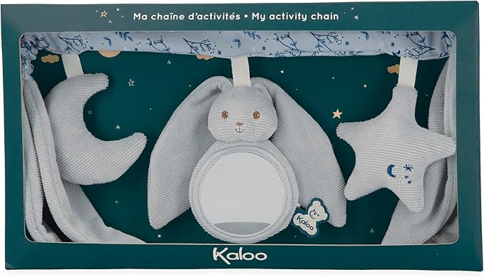 KALOO - Activity chain for baby - Ideal for stroller, bed, swaddle - Length 40 cm - Lapinoo Activity Arch for baby with rattle - Blue - From Birth - K218021