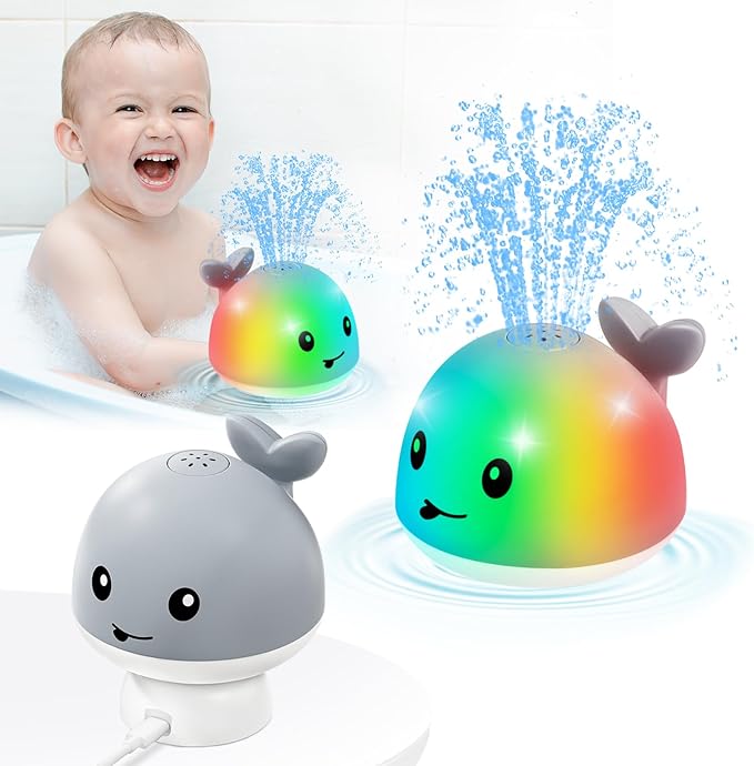Gigilli Baby Bath Toys, Light Up Whale Sprinkler Bath Toys for Kids Ages 1-3, Pool Water Table Bathtub Fountain Toy for Toddler 6-12 Months, Easter Basket Stuffers Birthday 1 Year Old Boys Girls Gifts