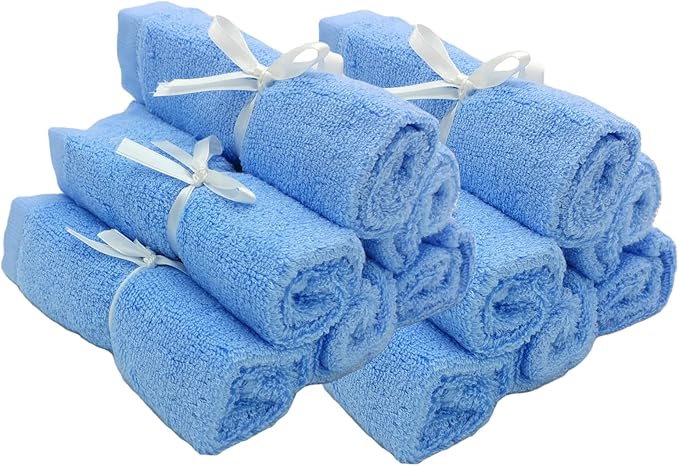 BY LORA Soft Face Cloths for Newborn, Absorbent Bath Face Towels, Baby Wipes, Burp Cloths or Face Towels, 12-Pack, Baby Blue