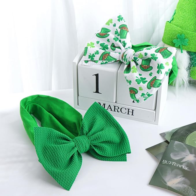 St.Patrick's Day 6'' Baby Girl Bows Clover Headbands St. Patrick Top Hat Print Hair Bows Baby Elastics Nylon Hairbands Hair Accessories for Infant Newborn Toddler