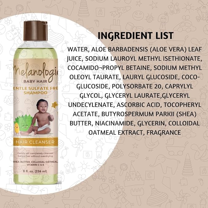 Melanologie Baby Hair Sulfate Free Shampoo, Sulfate Free, Alcohol-, Paraben- Phthalate-, Peservative, & Dye-Free, 8 fl. Oz
