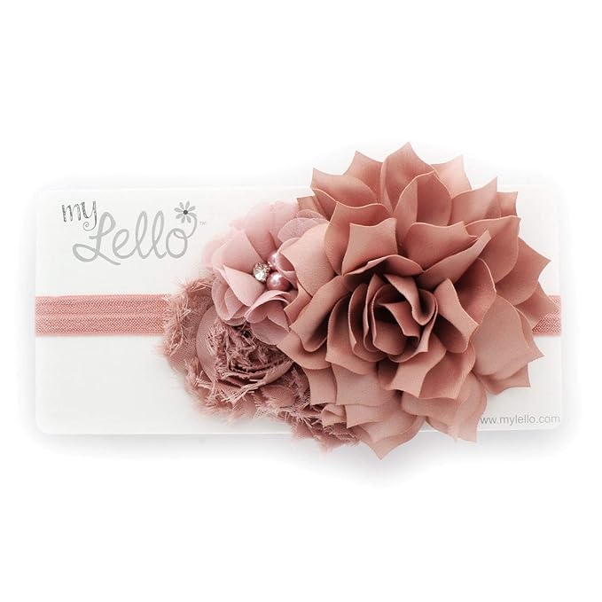 My Lello Headband Shabby Fabric Flower Cluster Baby - Infant - Toddler - Girl Stretchy Elastic Navy/Red Chevron