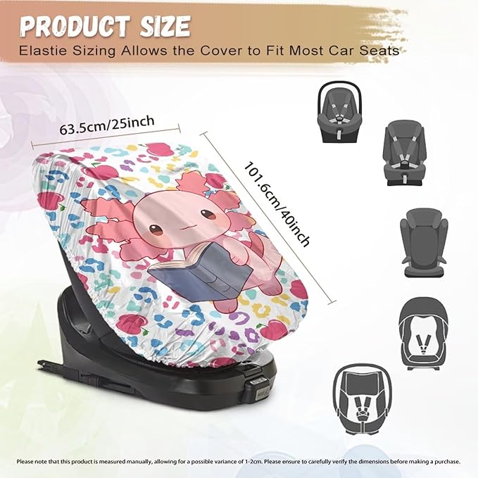 XYZCANDO Axolotl Carseat Cover for Baby Girl Kawaii Print Car Seat Covers for Babies Easy to Install Baby Car Seat Sun Shade Cover UV Rays Protective Car Seat Protector Gift for Holiday