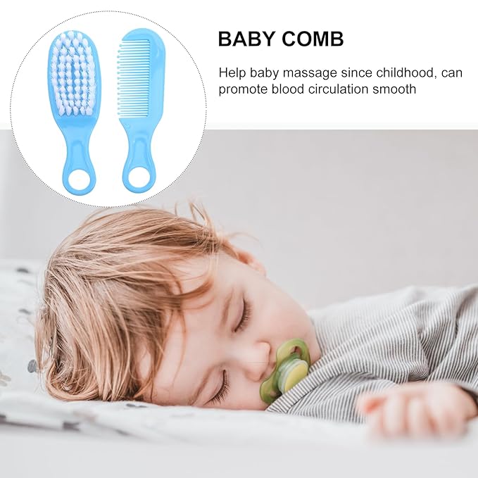 EXCEART Baby Hair Brush and Comb Set Massage Scalp Brush for Newborn and Toddler 1Set (Blue)